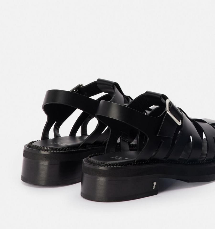 Ami Paris Fisherman Sandals Black | ami_US435