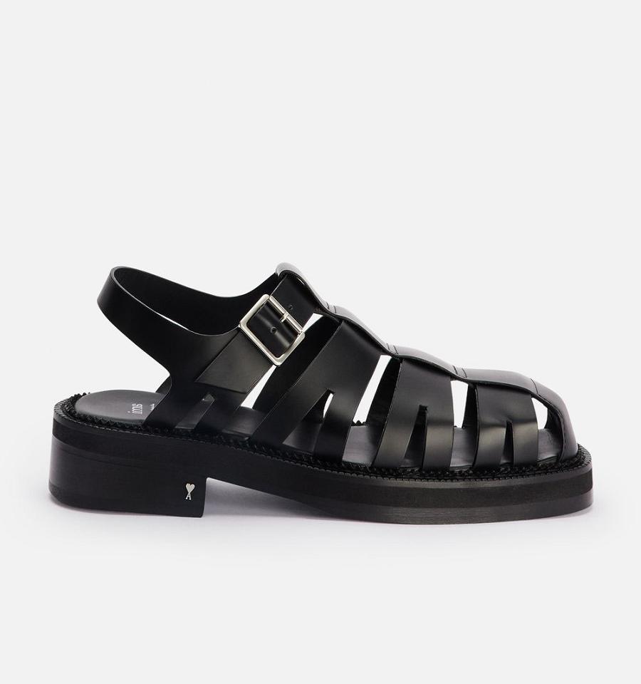 Ami Paris Fisherman Sandals Black | ami_US435