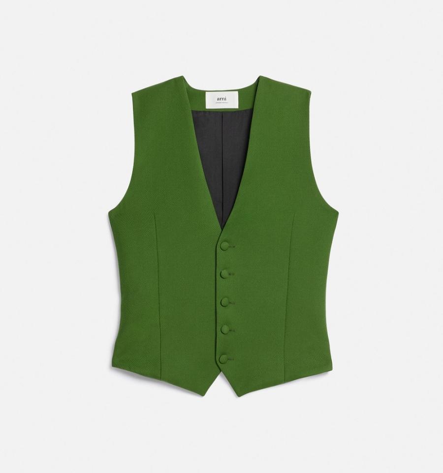 Ami Paris Fitted Sleeveless Jackets Green | ami_US334