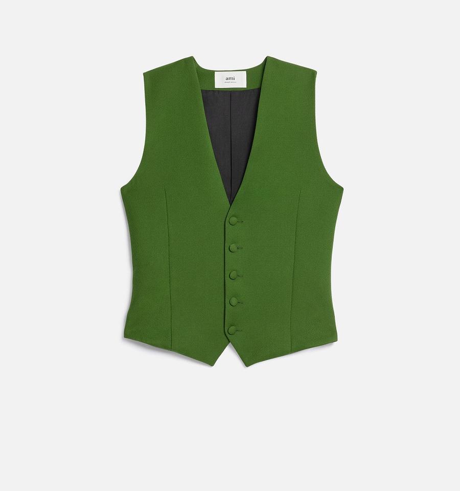 Ami Paris Fitted Sleeveless Jackets Green | ami_US334