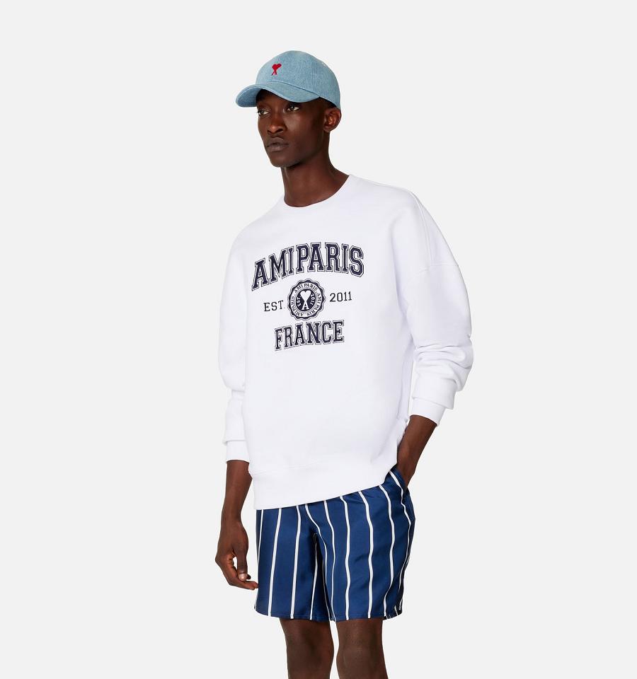 Ami Paris France Crewneck Sweatshirts White | ami_US556