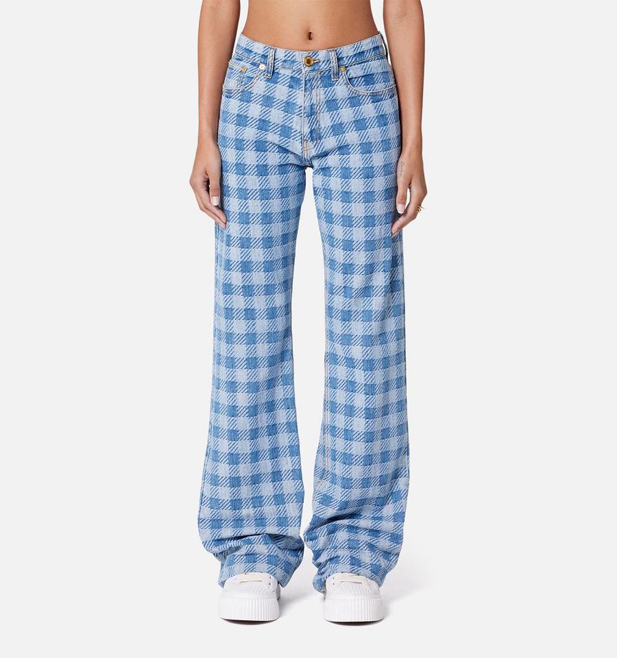 Ami Paris Gingham Pattern Jacquard Denim Blue | ami_US156