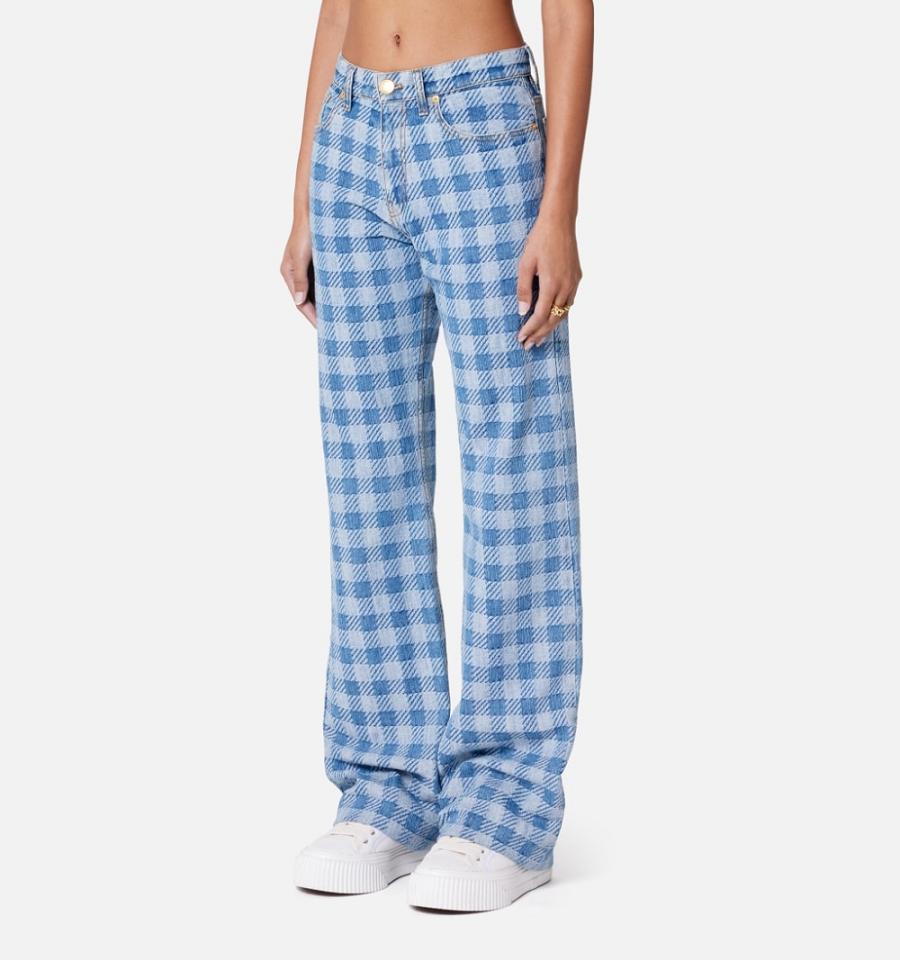 Ami Paris Gingham Pattern Jacquard Denim Blue | ami_US156