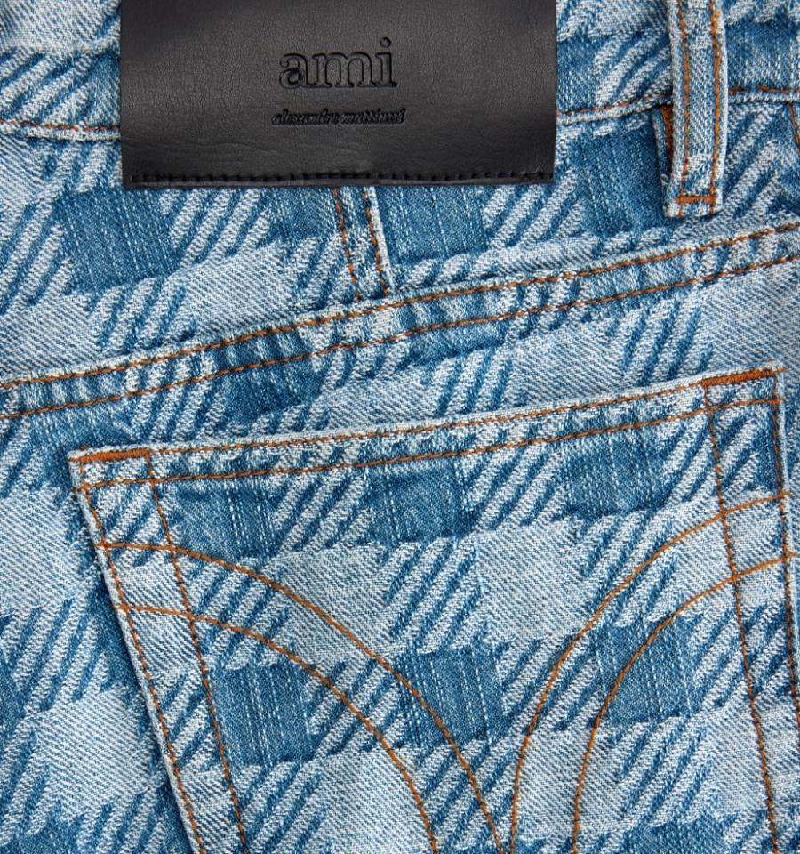 Ami Paris Gingham Pattern Jacquard Denim Blue | ami_US156