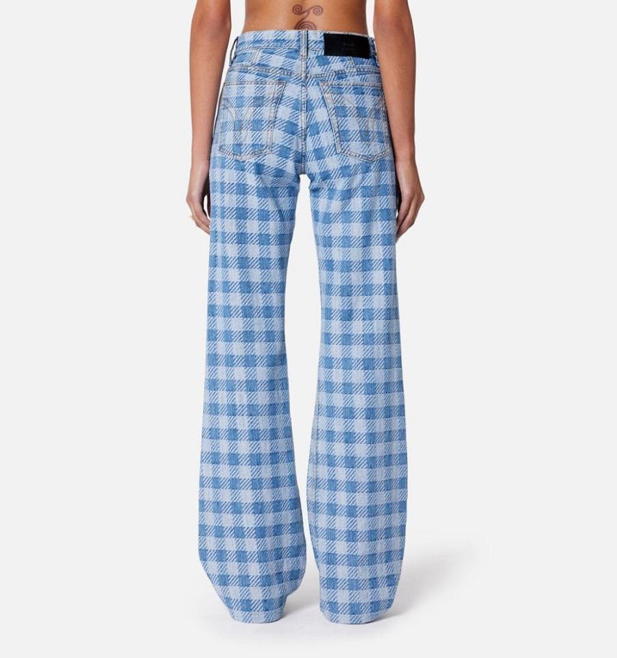 Ami Paris Gingham Pattern Jacquard Denim Blue | ami_US156