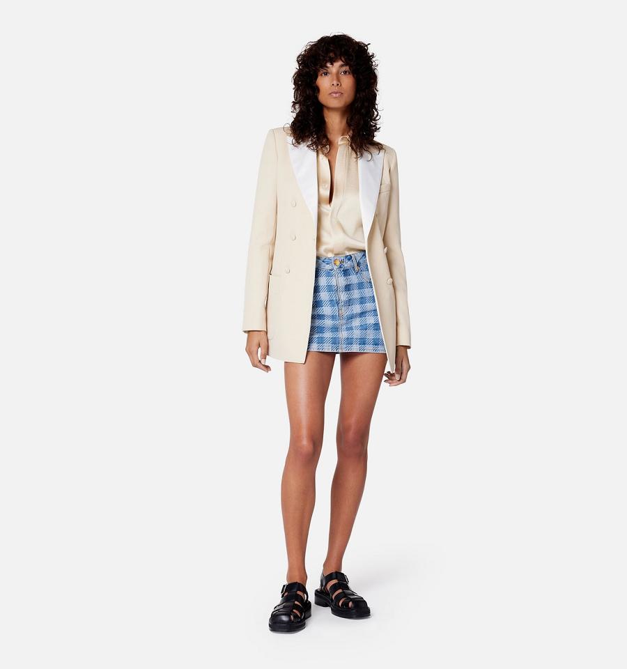 Ami Paris Gingham Pattern Jacquard Mini Skirts Blue | ami_US131