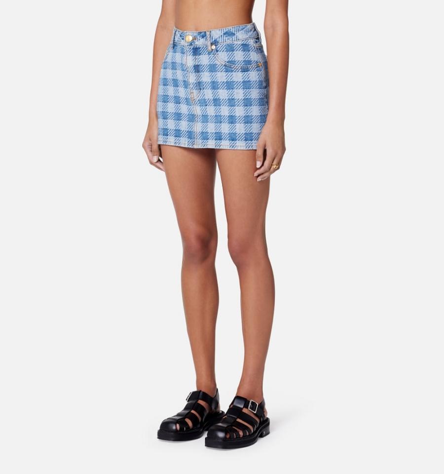 Ami Paris Gingham Pattern Jacquard Mini Skirts Blue | ami_US131