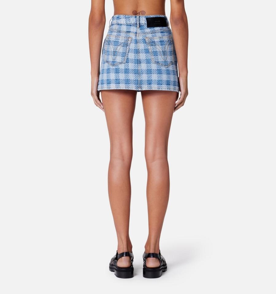 Ami Paris Gingham Pattern Jacquard Mini Skirts Blue | ami_US131