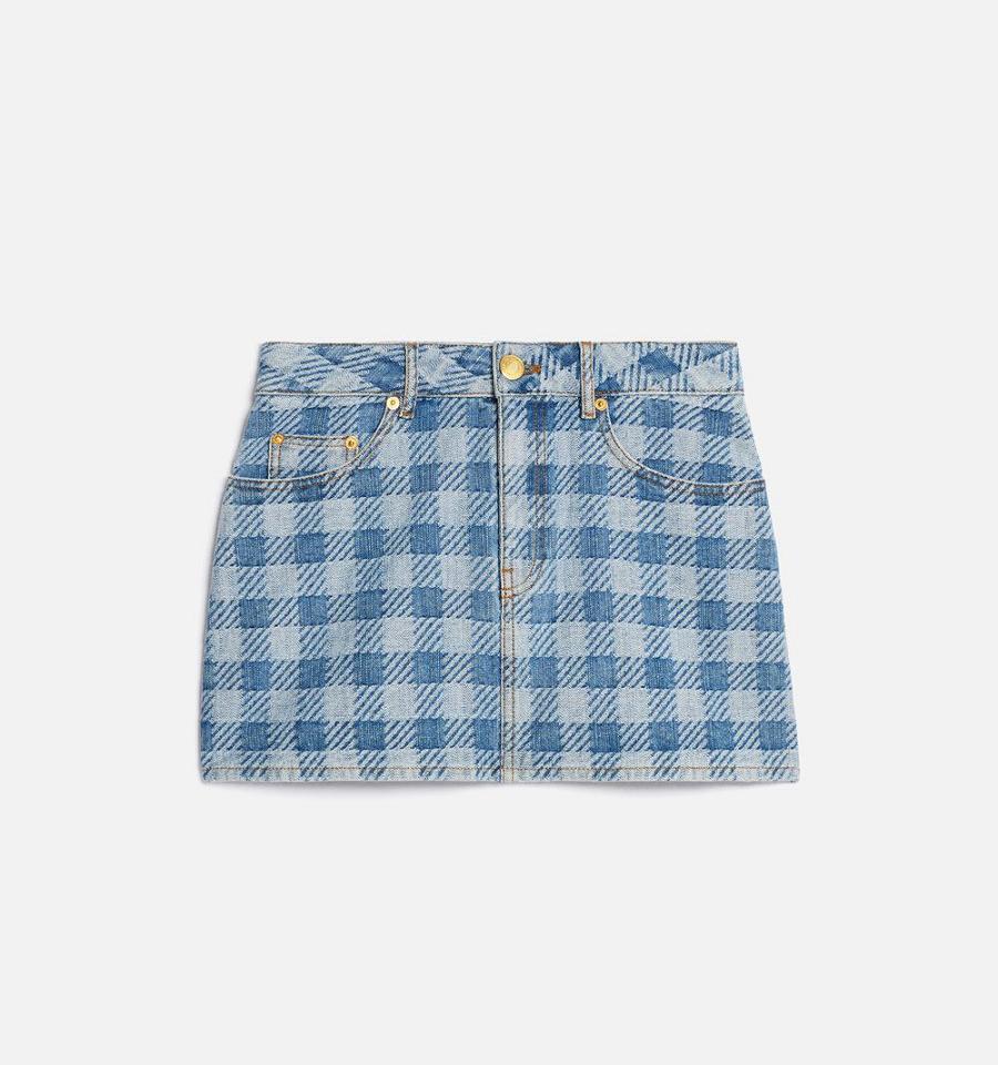 Ami Paris Gingham Pattern Jacquard Mini Skirts Blue | ami_US131