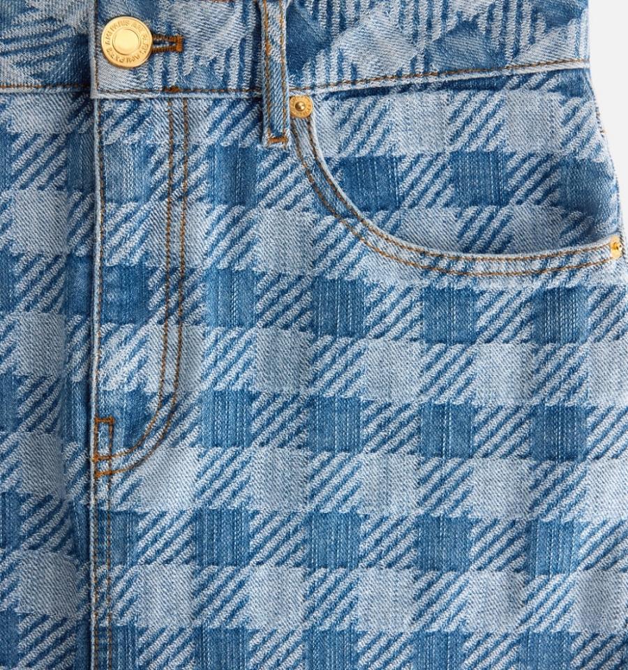 Ami Paris Gingham Pattern Jacquard Pencil Denim Blue | ami_US165