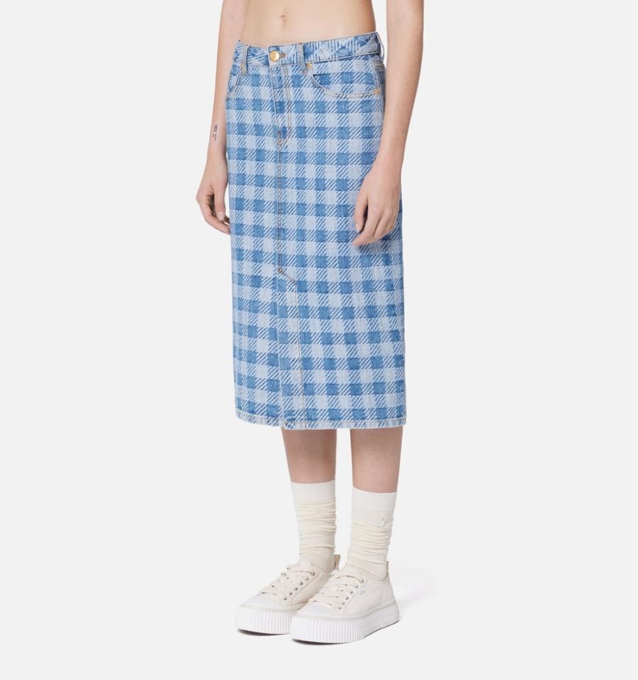 Ami Paris Gingham Pattern Jacquard Pencil Skirts Blue | ami_US343