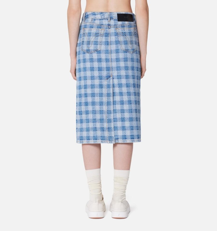 Ami Paris Gingham Pattern Jacquard Pencil Skirts Blue | ami_US343