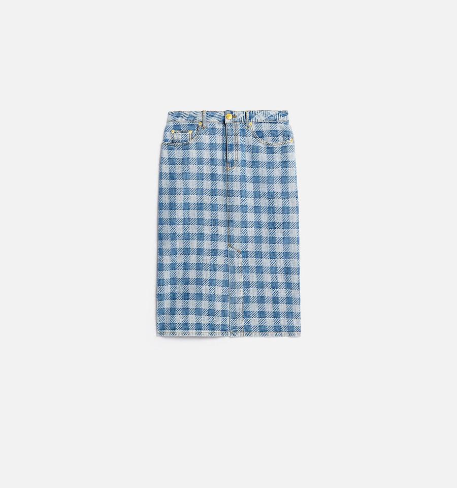 Ami Paris Gingham Pattern Jacquard Pencil Skirts Blue | ami_US343