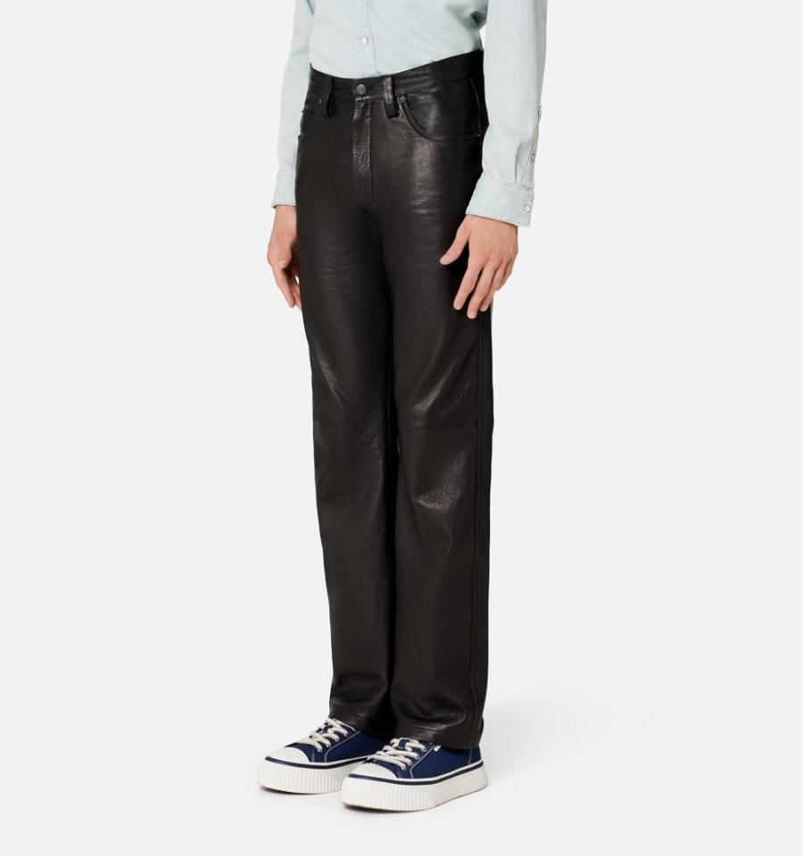 Ami Paris Leather Straight Fit Pants Black | ami_US381