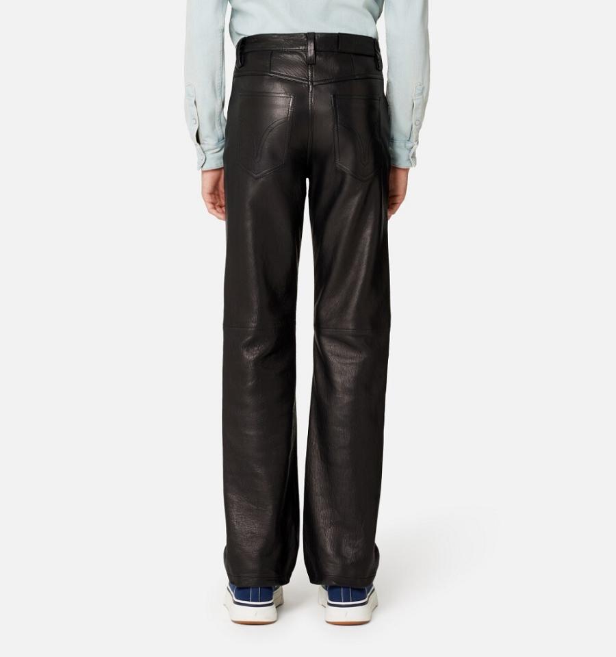 Ami Paris Leather Straight Fit Pants Black | ami_US381