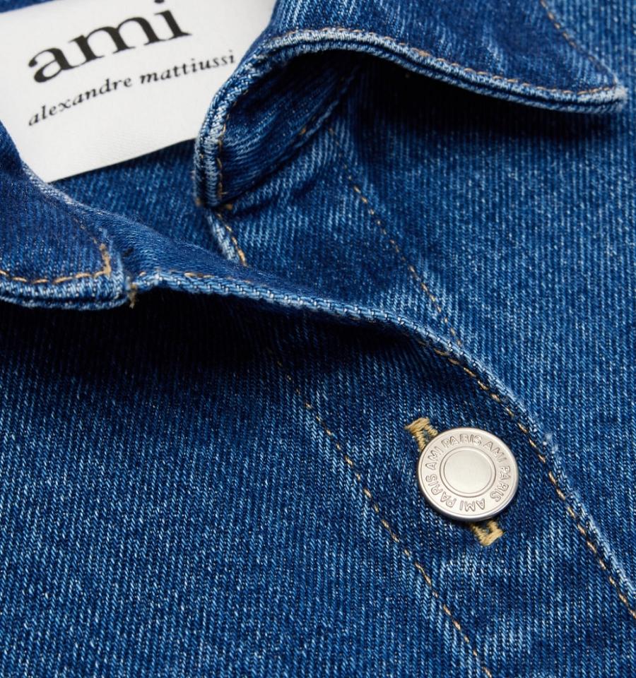 Ami Paris Overshirt With Print Denim Blue | ami_US237