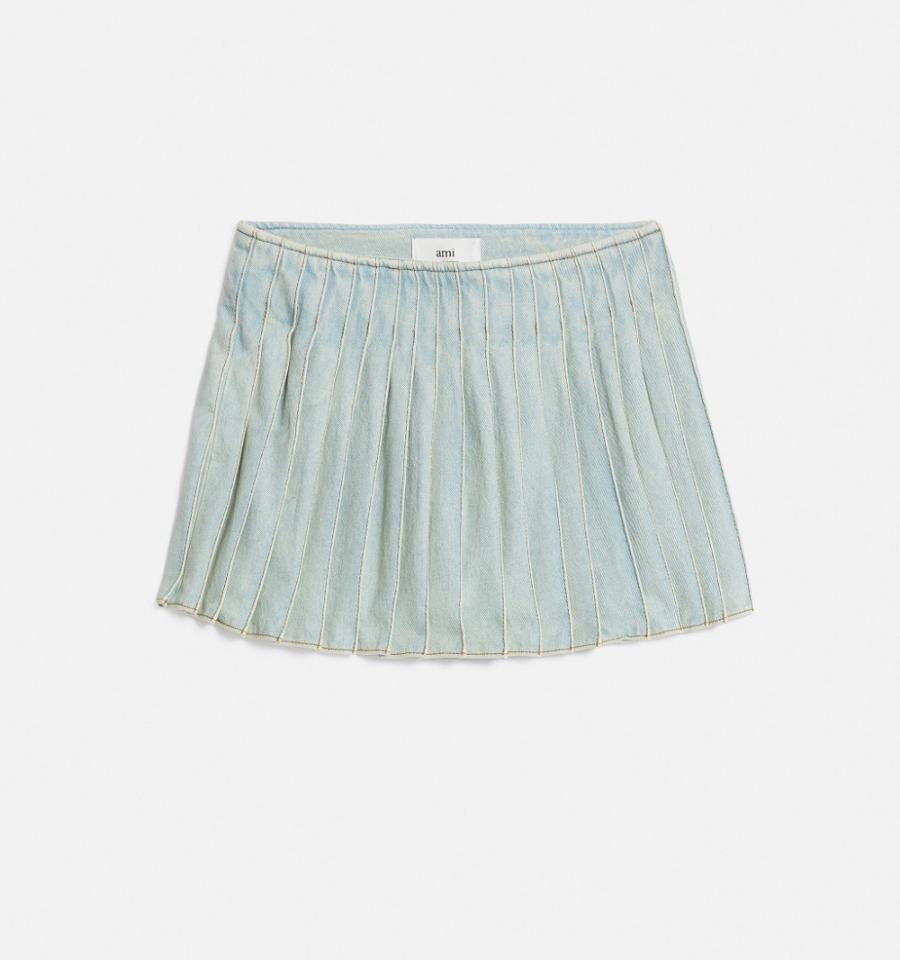 Ami Paris Pleated Skirts Light Blue | ami_US493