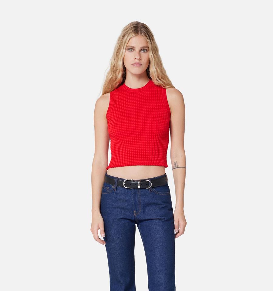 Ami Paris Pleated Sleeveless Sweaters Red | ami_US623