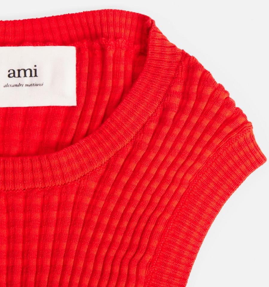 Ami Paris Pleated Sleeveless Sweaters Red | ami_US623