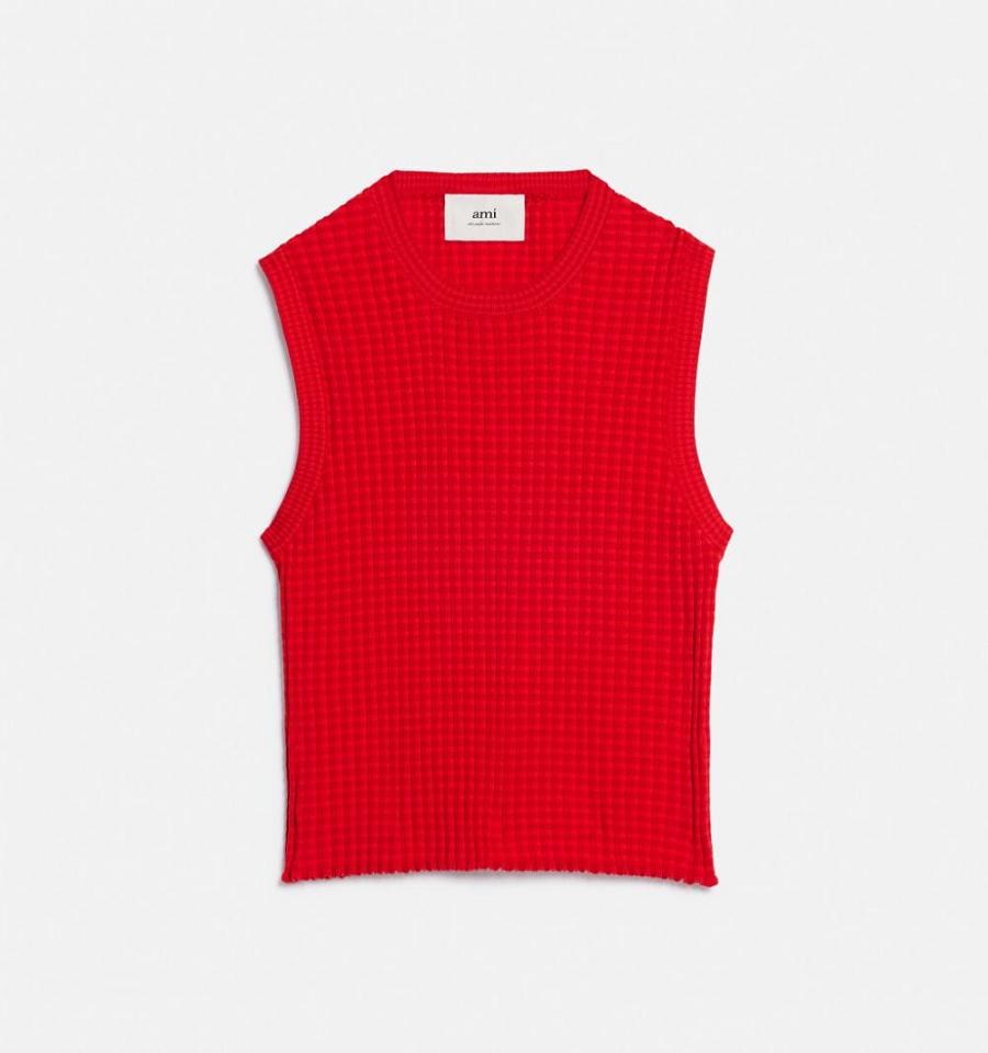 Ami Paris Pleated Sleeveless Sweaters Red | ami_US623