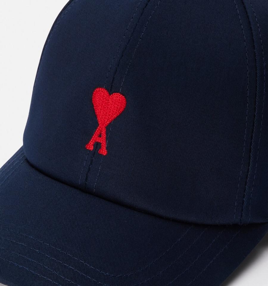 Ami Paris Red Ami de Coeur Embroidery Caps Navy | ami_US153