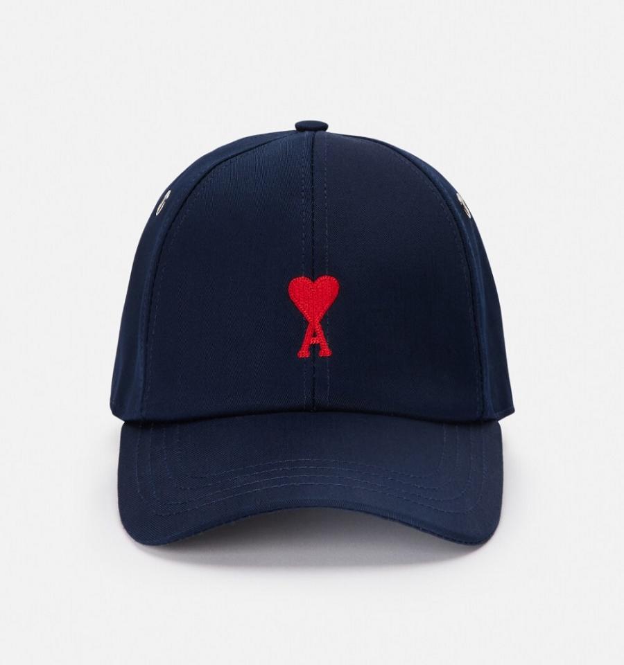 Ami Paris Red Ami de Coeur Embroidery Caps Navy | ami_US153