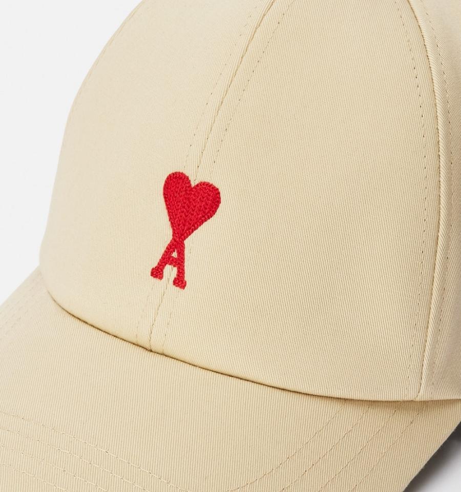 Ami Paris Red Ami de Coeur Embroidery Caps Beige | ami_US449