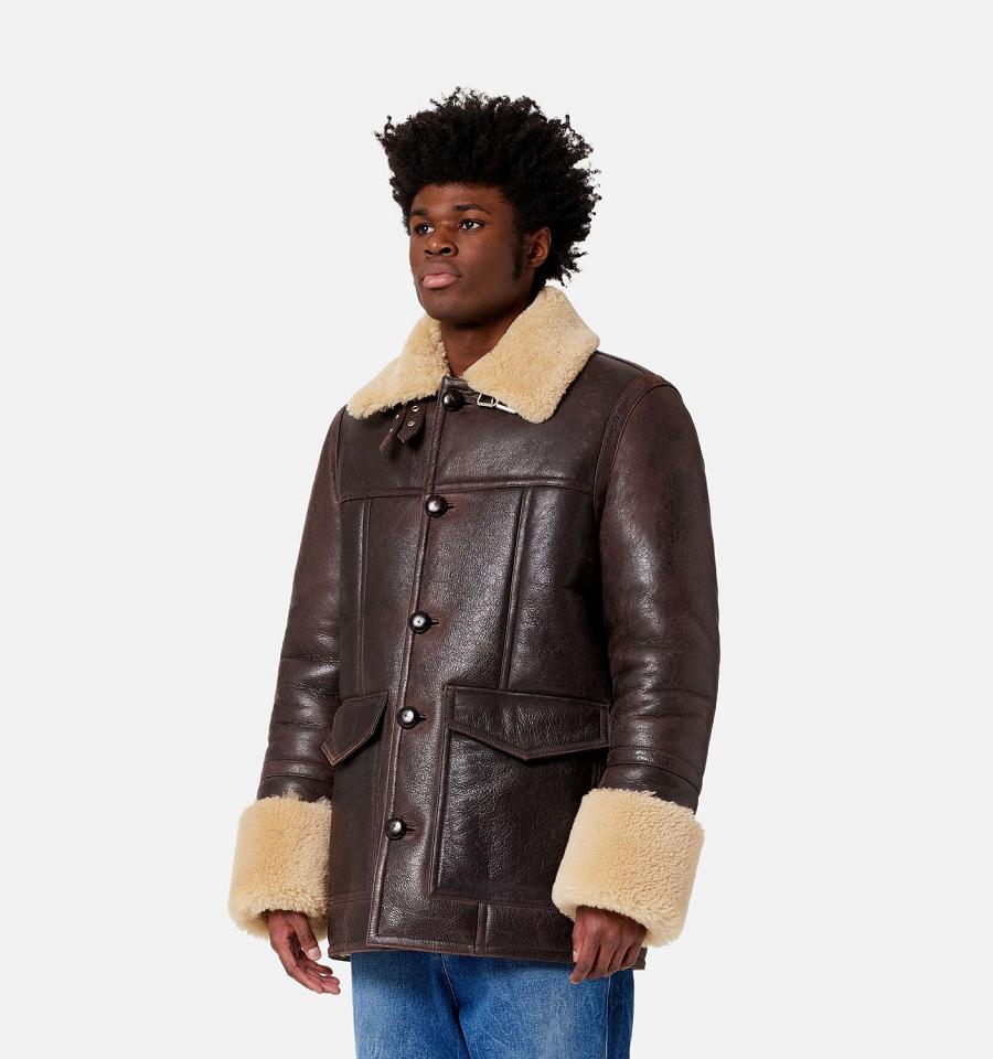 Ami Paris Shearling Buttoned Jackets Brown | ami_US196