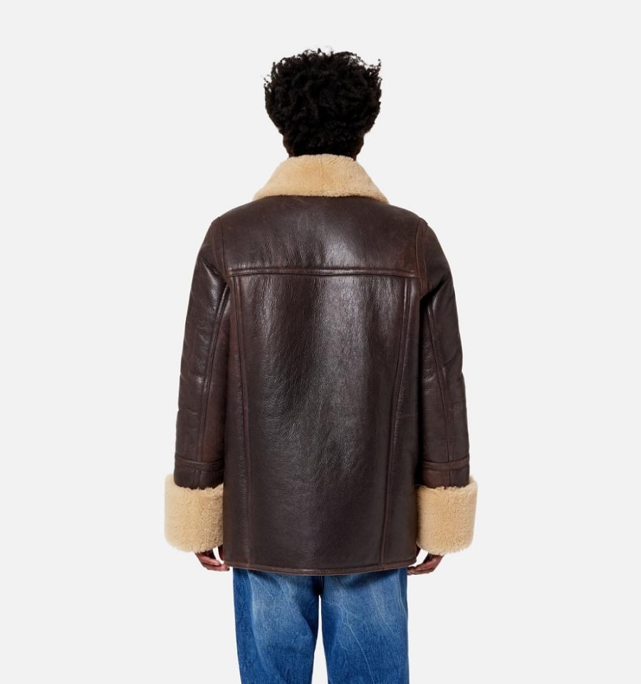 Ami Paris Shearling Buttoned Jackets Brown | ami_US196