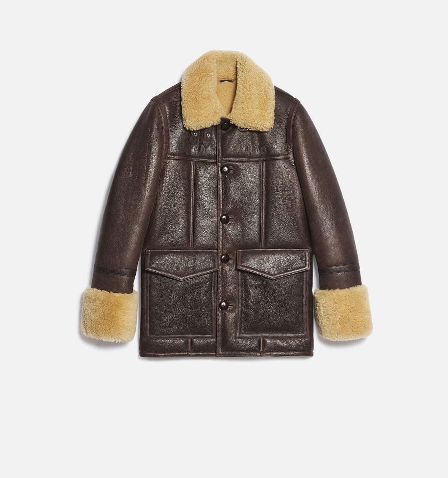 Ami Paris Shearling Buttoned Jackets Brown | ami_US196