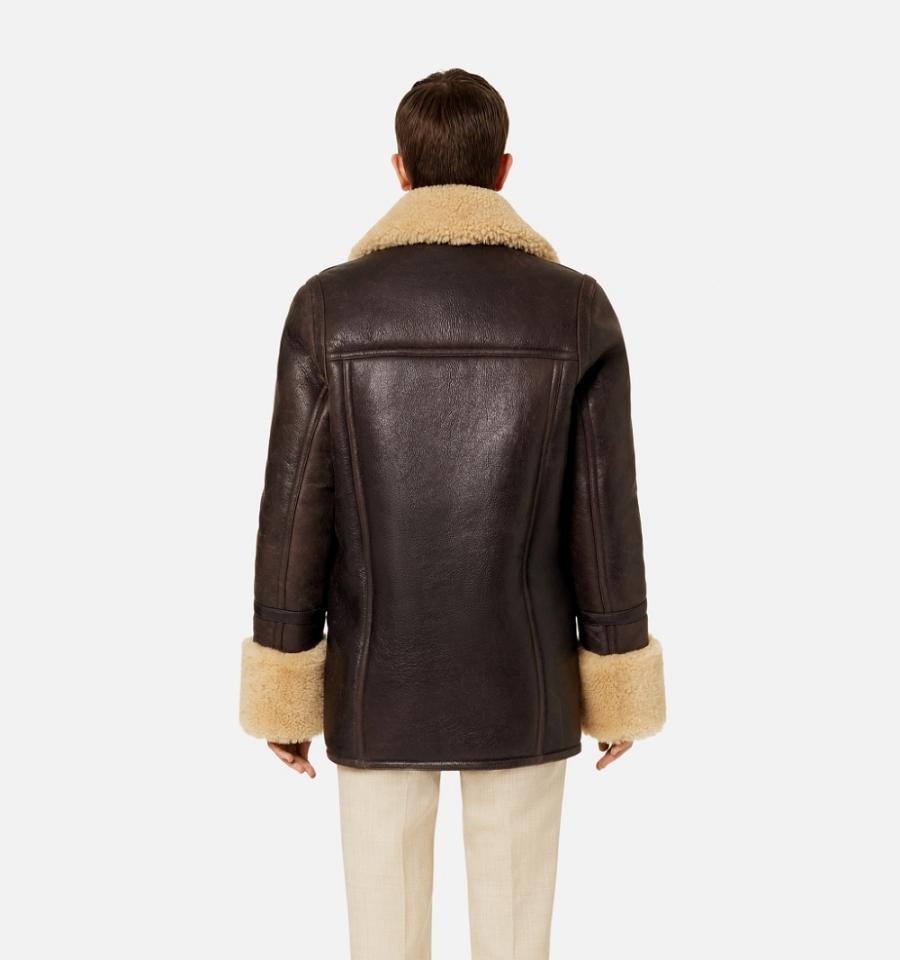 Ami Paris Shearling Buttoned Jackets Brown | ami_US305