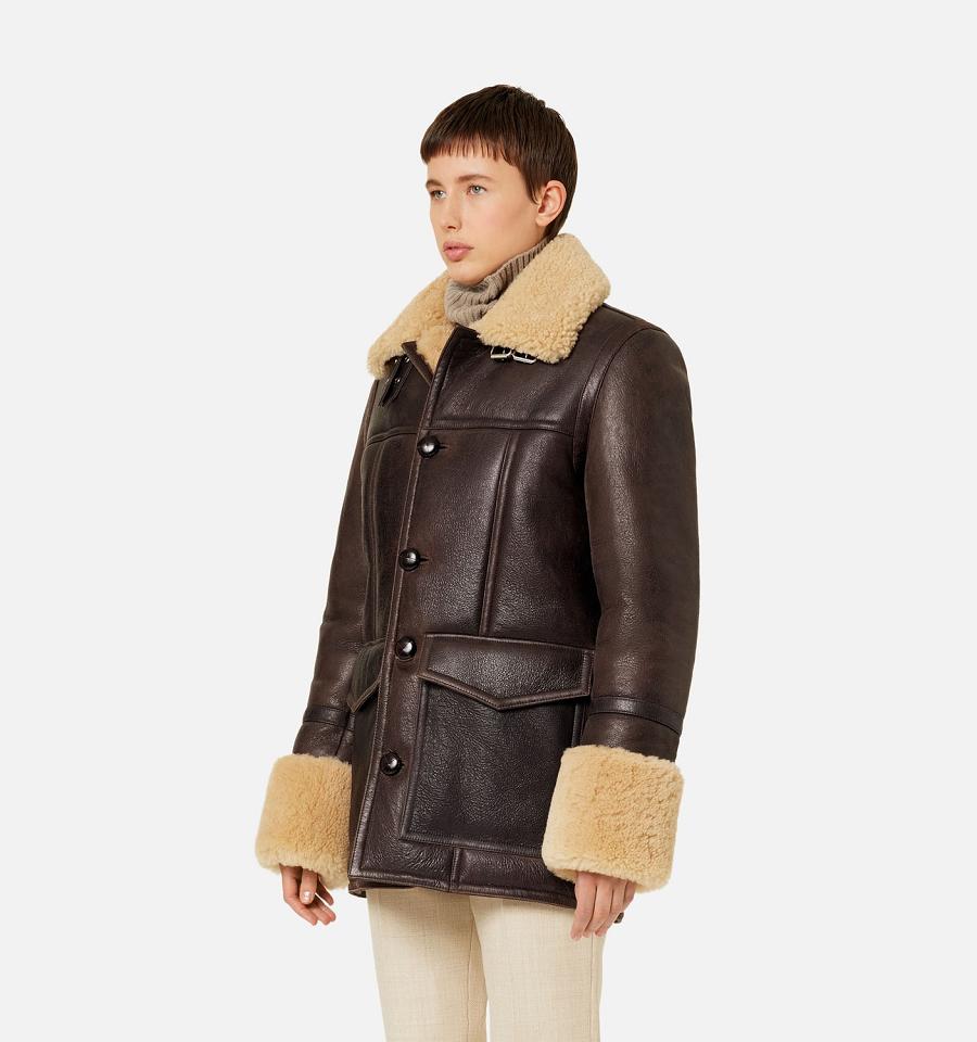 Ami Paris Shearling Buttoned Jackets Brown | ami_US305