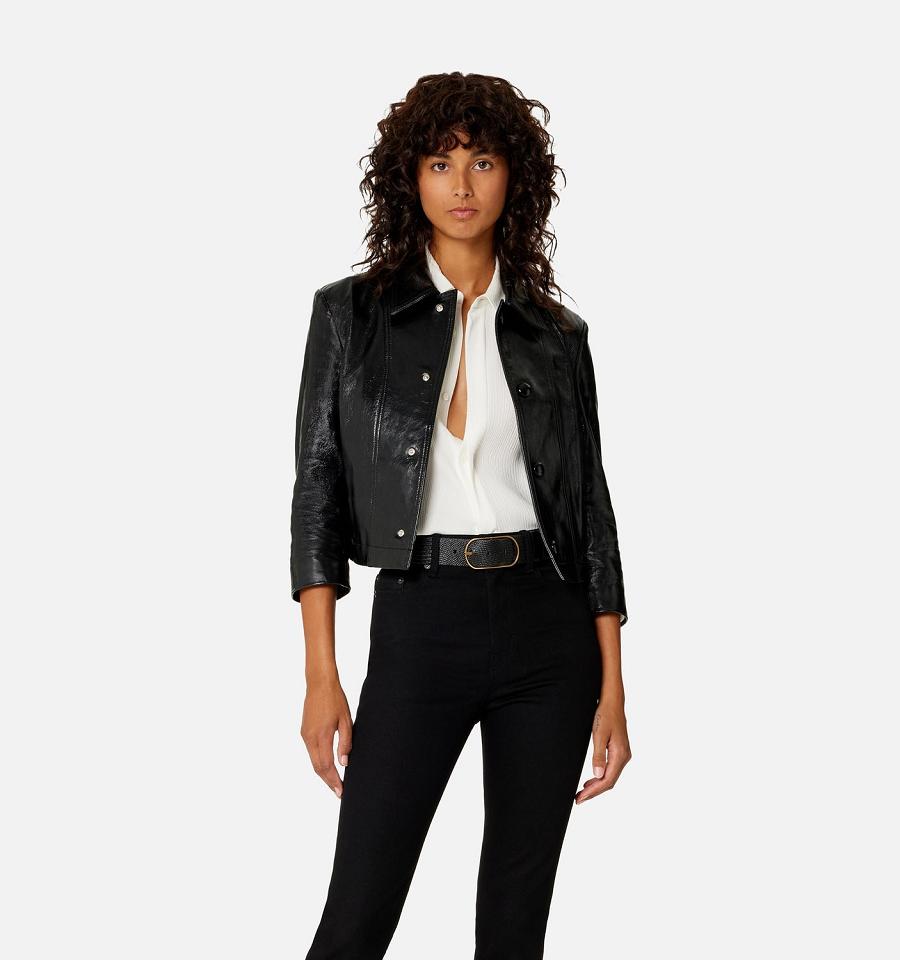 Ami Paris Short Leather Buttoned Jackets Black | ami_US469