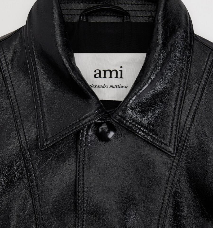 Ami Paris Short Leather Buttoned Jackets Black | ami_US469