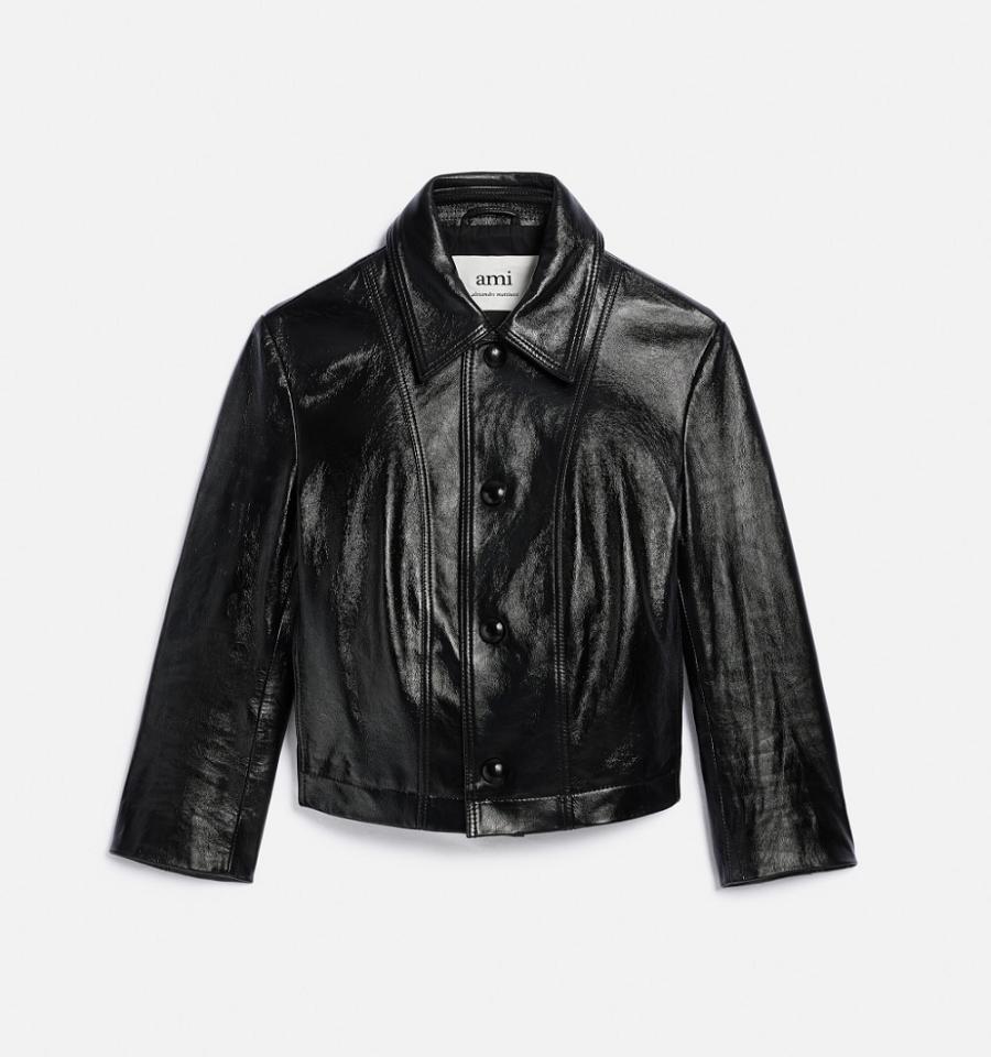 Ami Paris Short Leather Buttoned Jackets Black | ami_US469