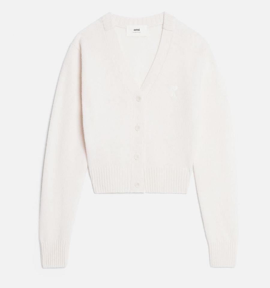 Ami Paris Tonal Ami de Coeur Cardigans White | ami_US203