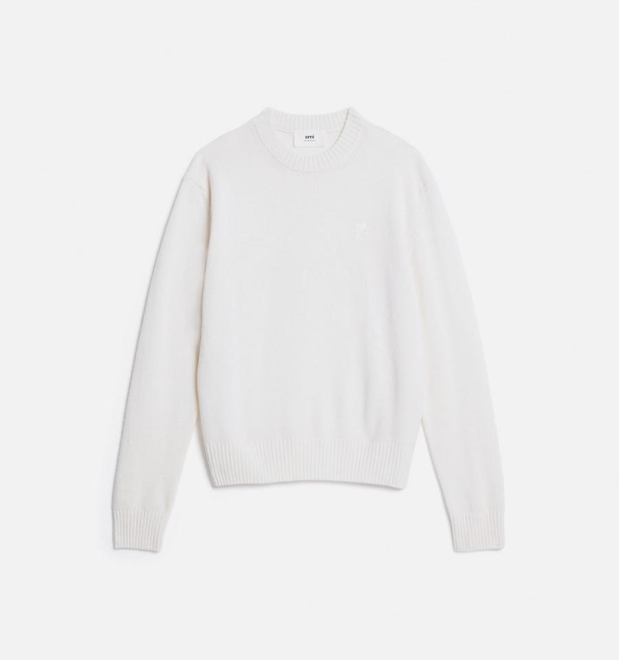 Ami Paris Tonal Ami de Coeur Crewneck Sweaters White | ami_US496