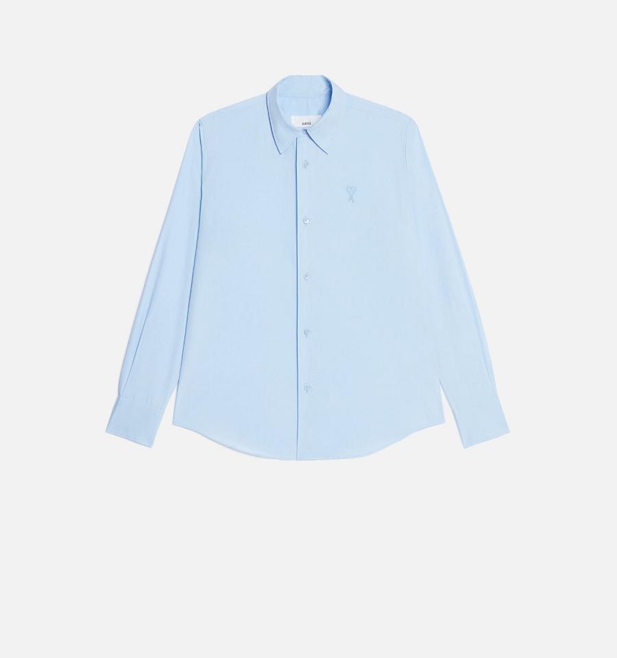 Ami Paris Tonal Ami de Coeur Shirts Blue | ami_US274