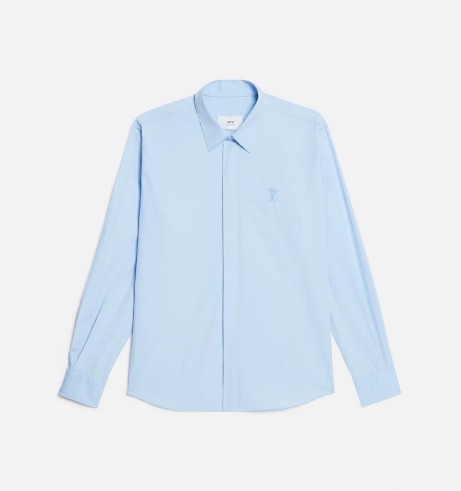 Ami Paris Tonal Ami de Coeur Shirts Blue | ami_US397