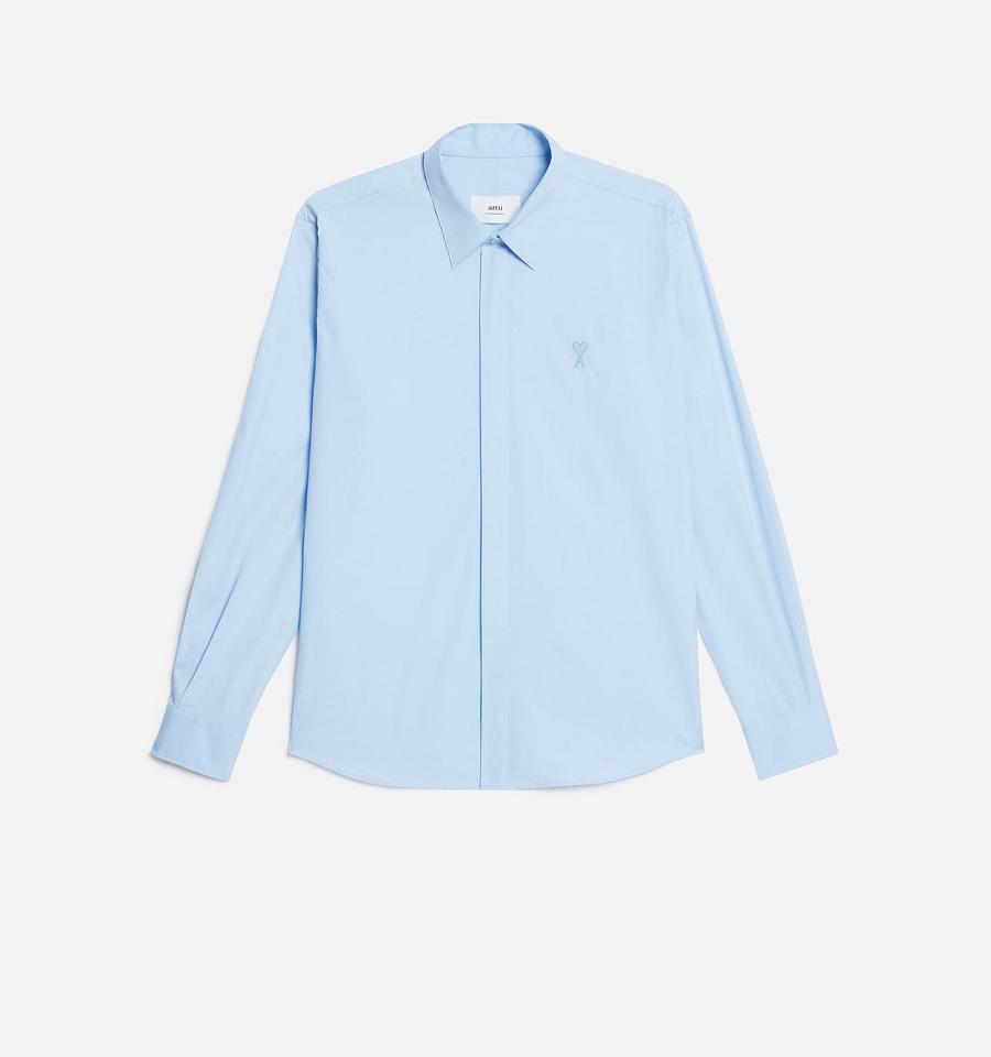 Ami Paris Tonal Ami de Coeur Shirts Blue | ami_US397