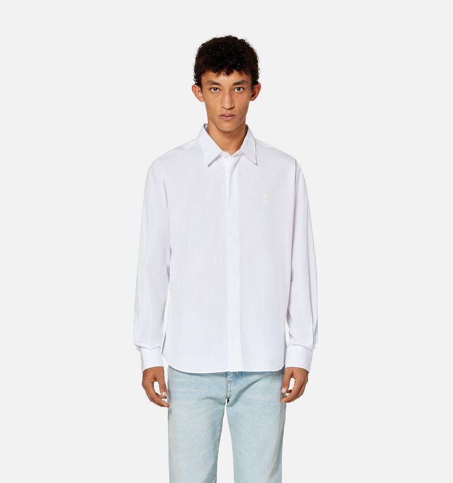 Ami Paris Tonal Ami de Coeur Shirts White | ami_US377