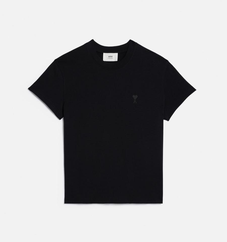 Ami Paris Tonal Ami de Coeur T Shirts Black | ami_US441