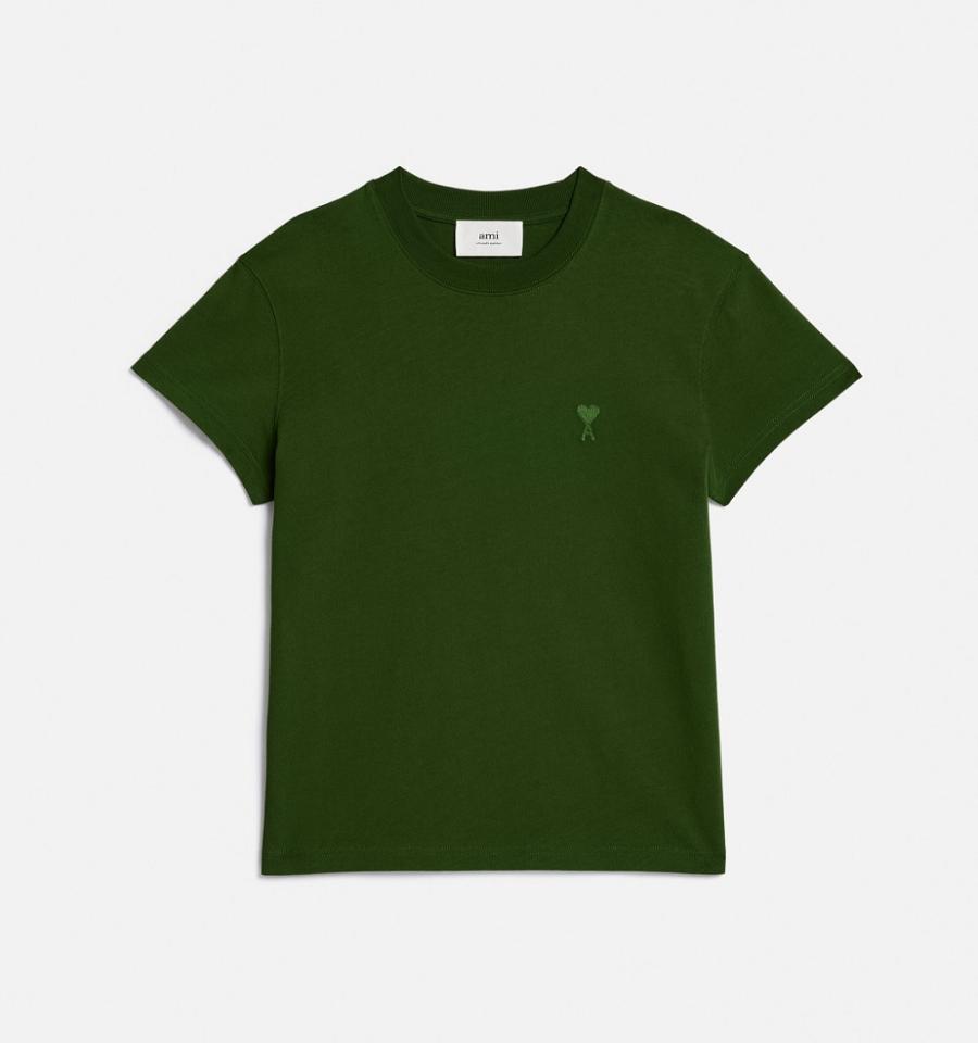 Ami Paris Tonal Ami de Coeur T Shirts Green | ami_US439