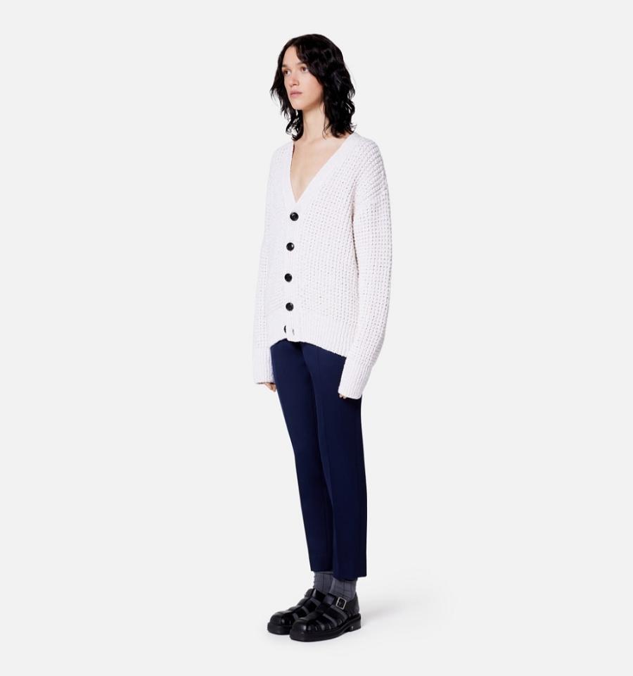 Ami Paris Waffle Knit Cardigans White | ami_US111