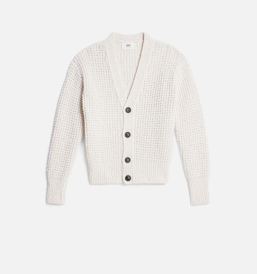 Ami Paris Waffle Knit Cardigans White | ami_US111