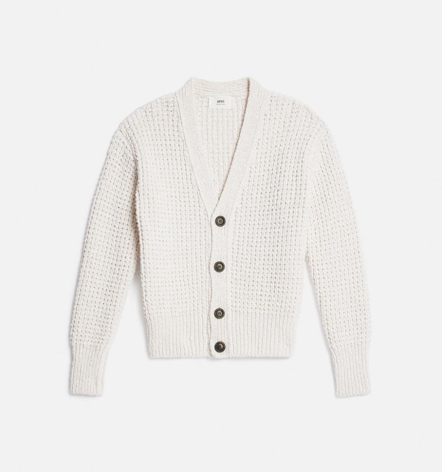 Ami Paris Waffle Knit Cardigans White | ami_US363