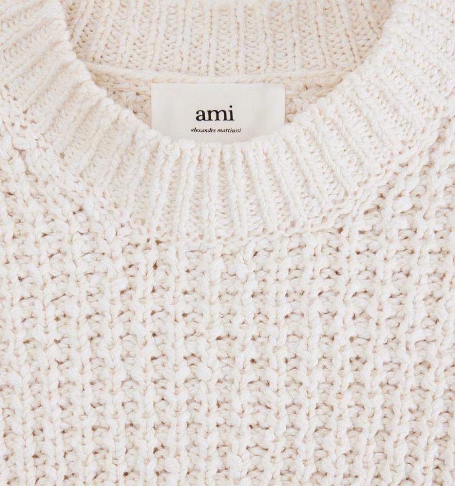 Ami Paris Waffle Knit Sweaters White | ami_US151