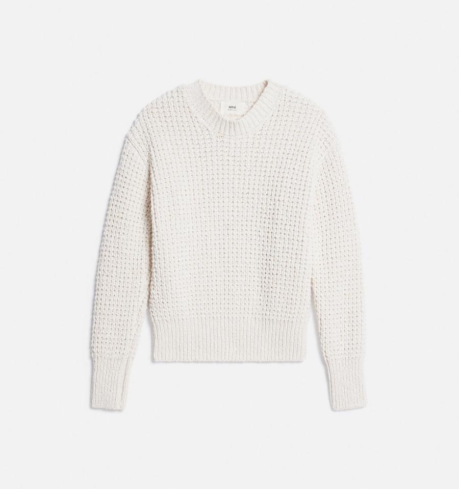 Ami Paris Waffle Knit Sweaters White | ami_US151