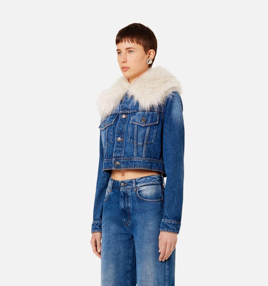 Ami Paris With Synthetic Fur Collar Denim Blue | ami_US618