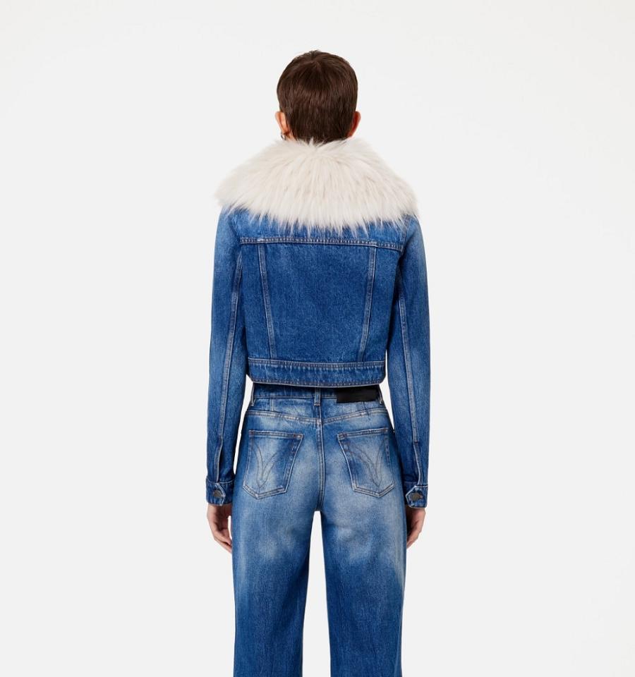 Ami Paris With Synthetic Fur Collar Denim Blue | ami_US618